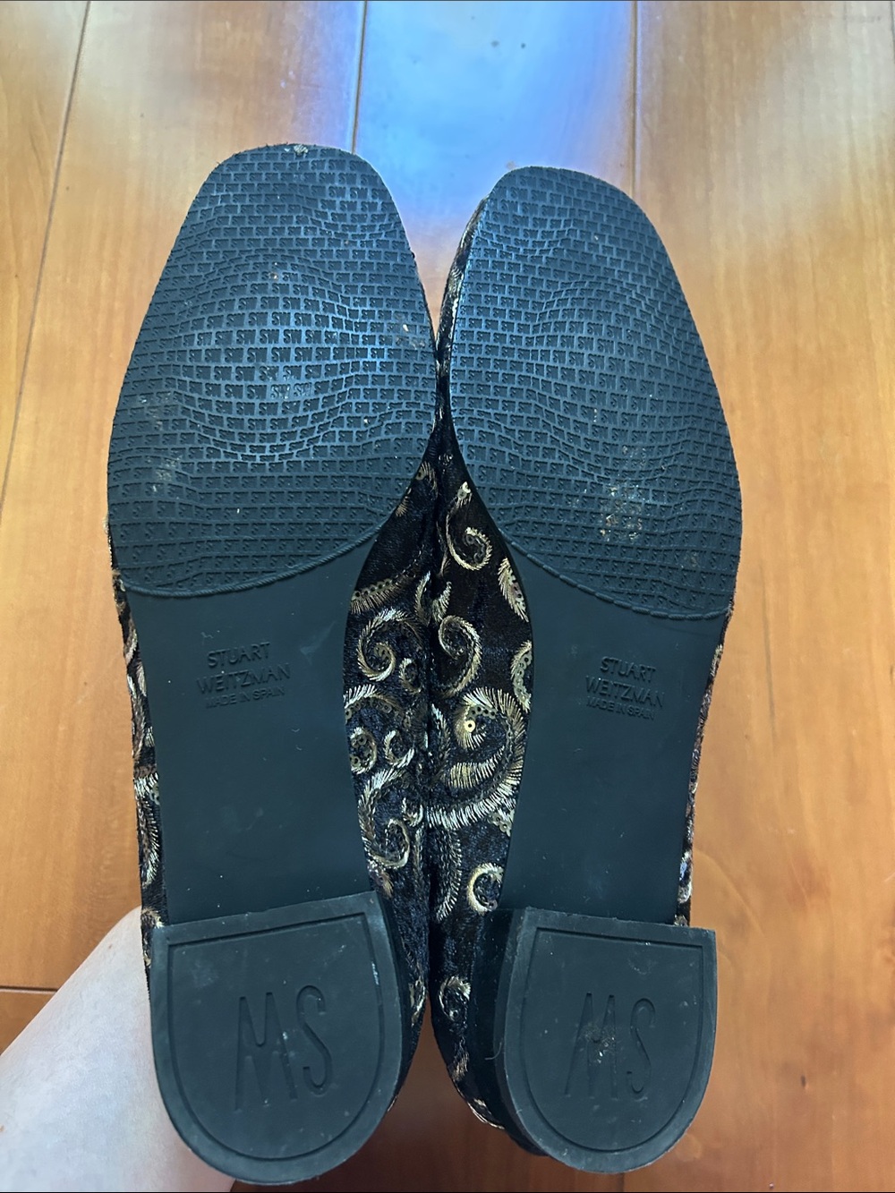 Stuart Weitzman Black Velvet Embellished Floral Loafers - Picture 6 of 12